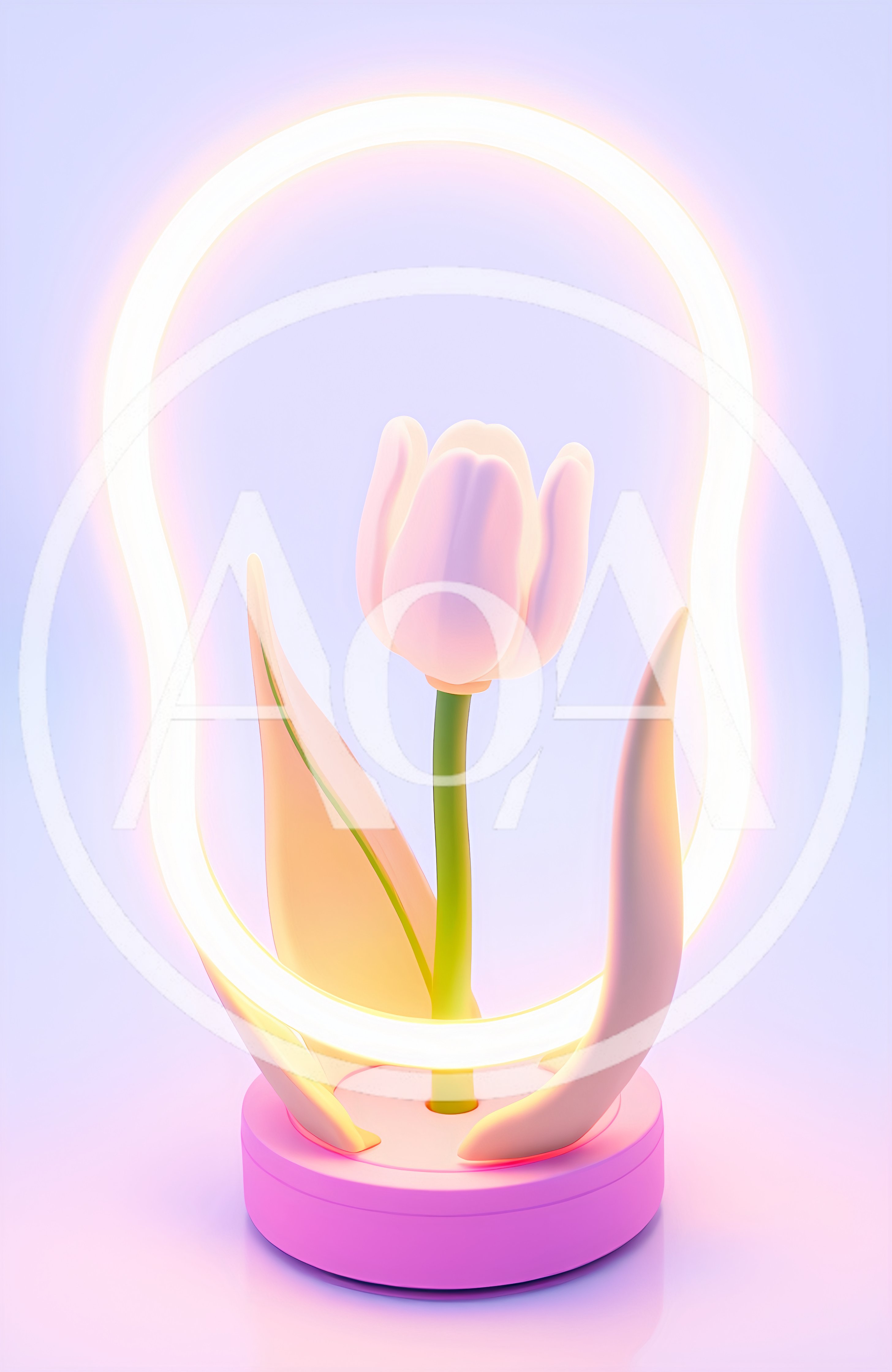 3D Rendered Tulip Flower With Glowing Neon Ring Light