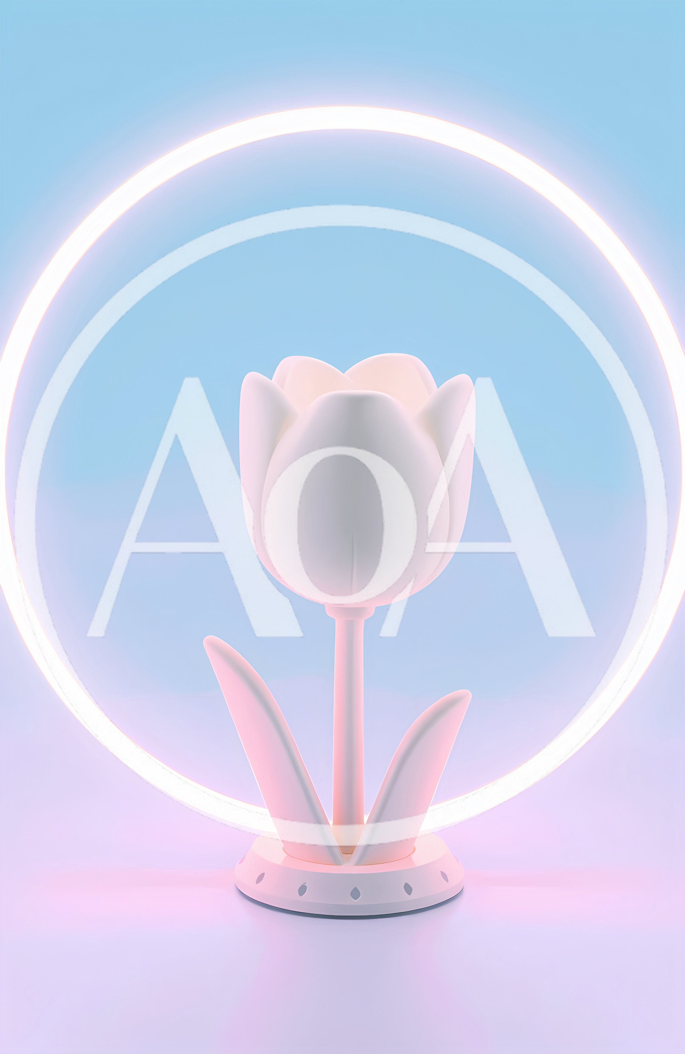 Minimalist White Tulip Lamp With Glowing Neon Ring