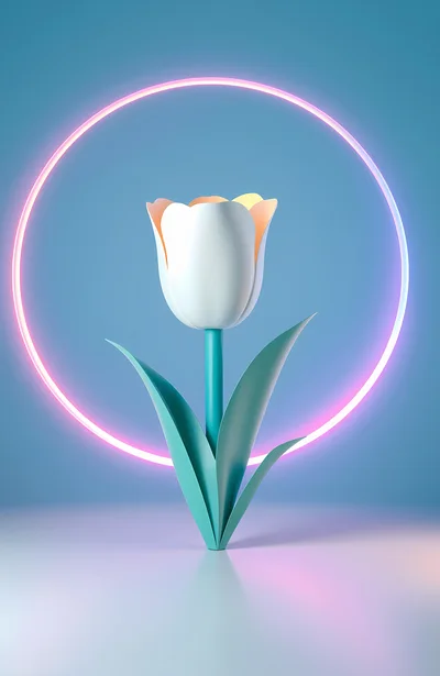 3D Rendered White Tulip With Neon Ring Background