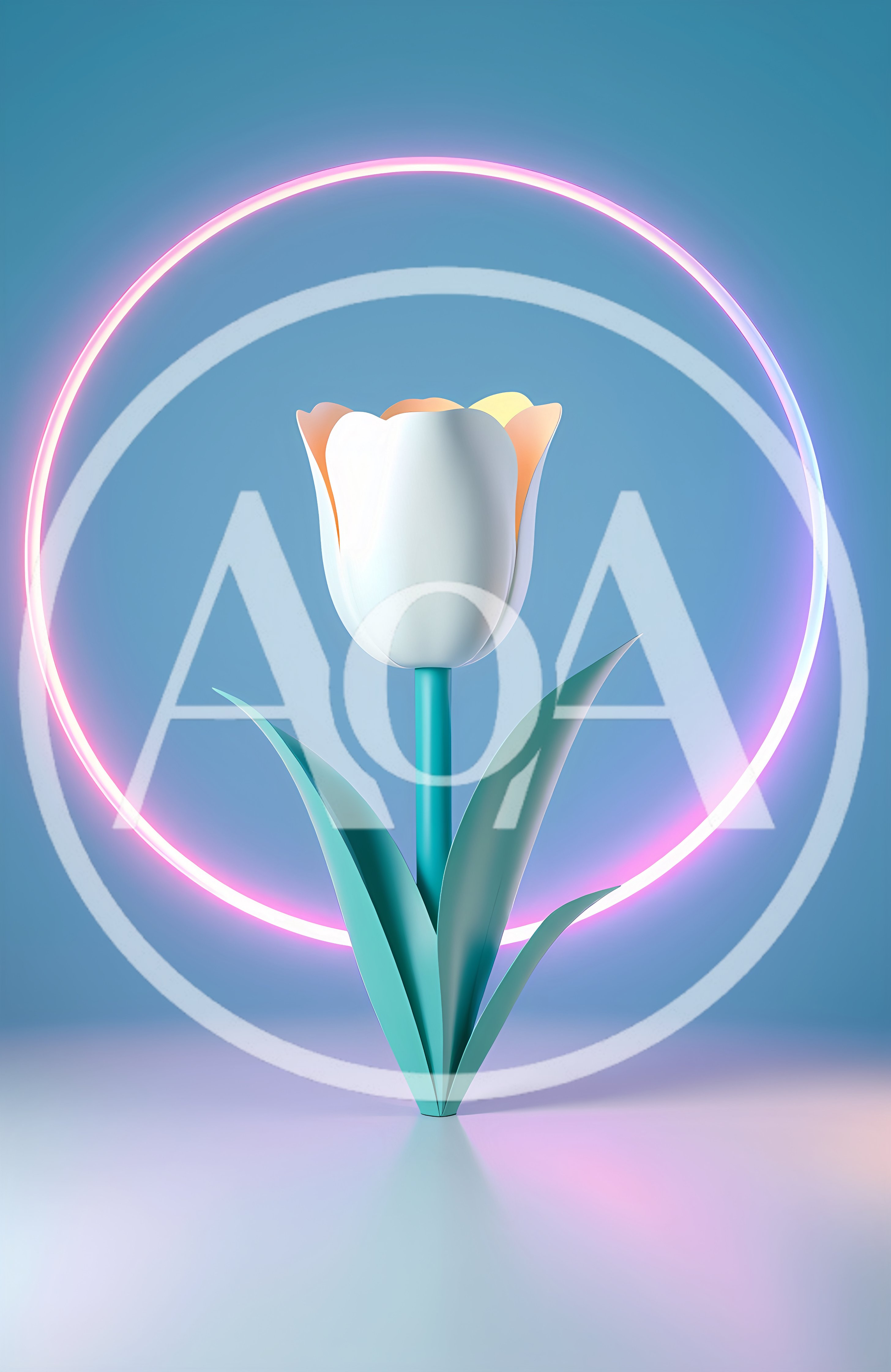 3D Rendered White Tulip With Neon Ring Background