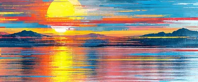 Abstract Digital Painting Of A Vibrant Sunset Over Water