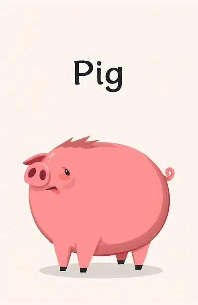 Cute Cartoon Pig Illustration On Plain Background