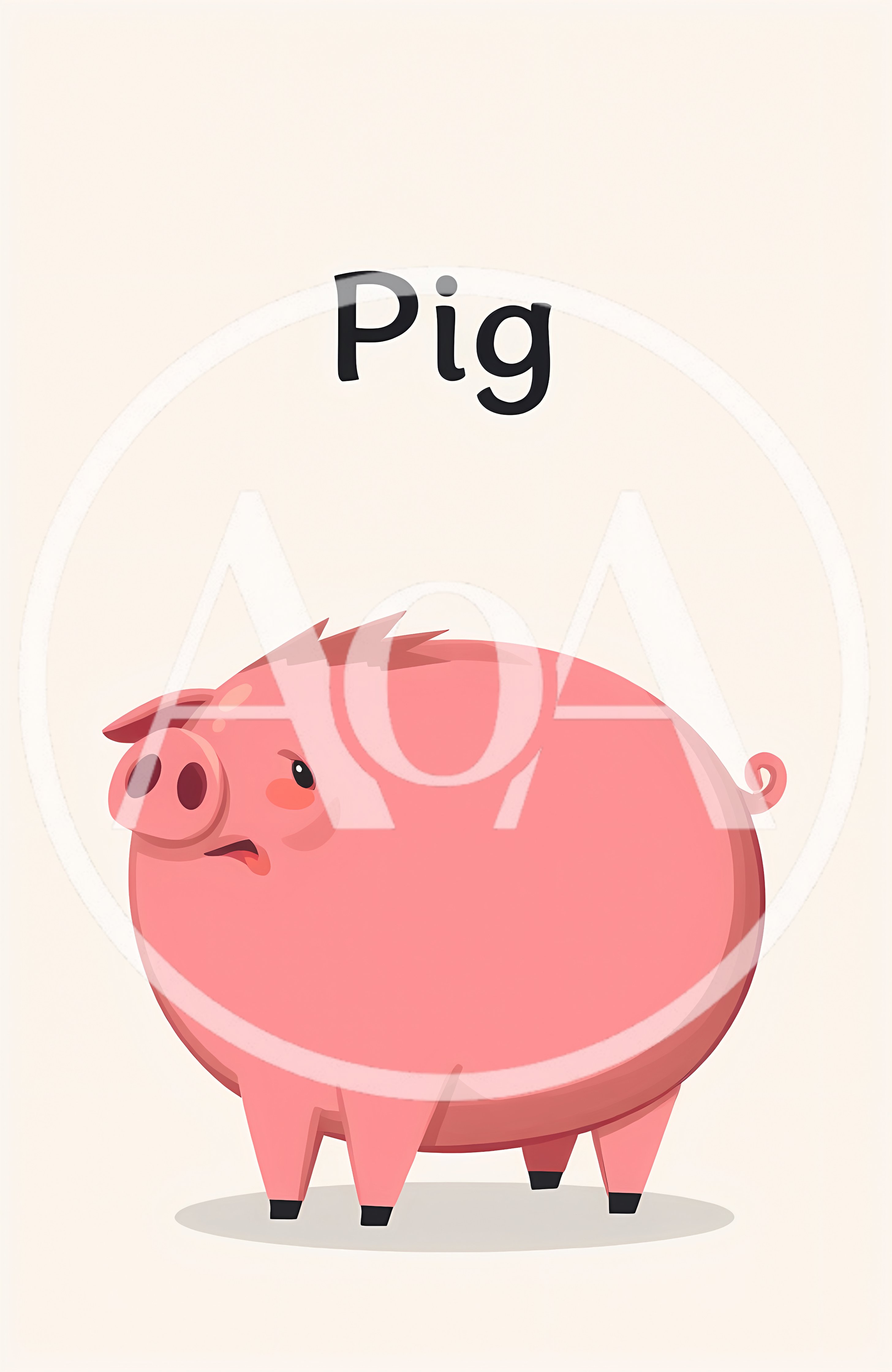Cute Cartoon Pig Illustration On Plain Background