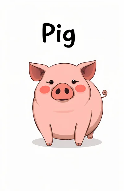 Cute Cartoon Pig Illustration On White Background