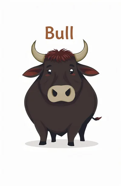 Cute Cartoon Bull Illustration On White Background