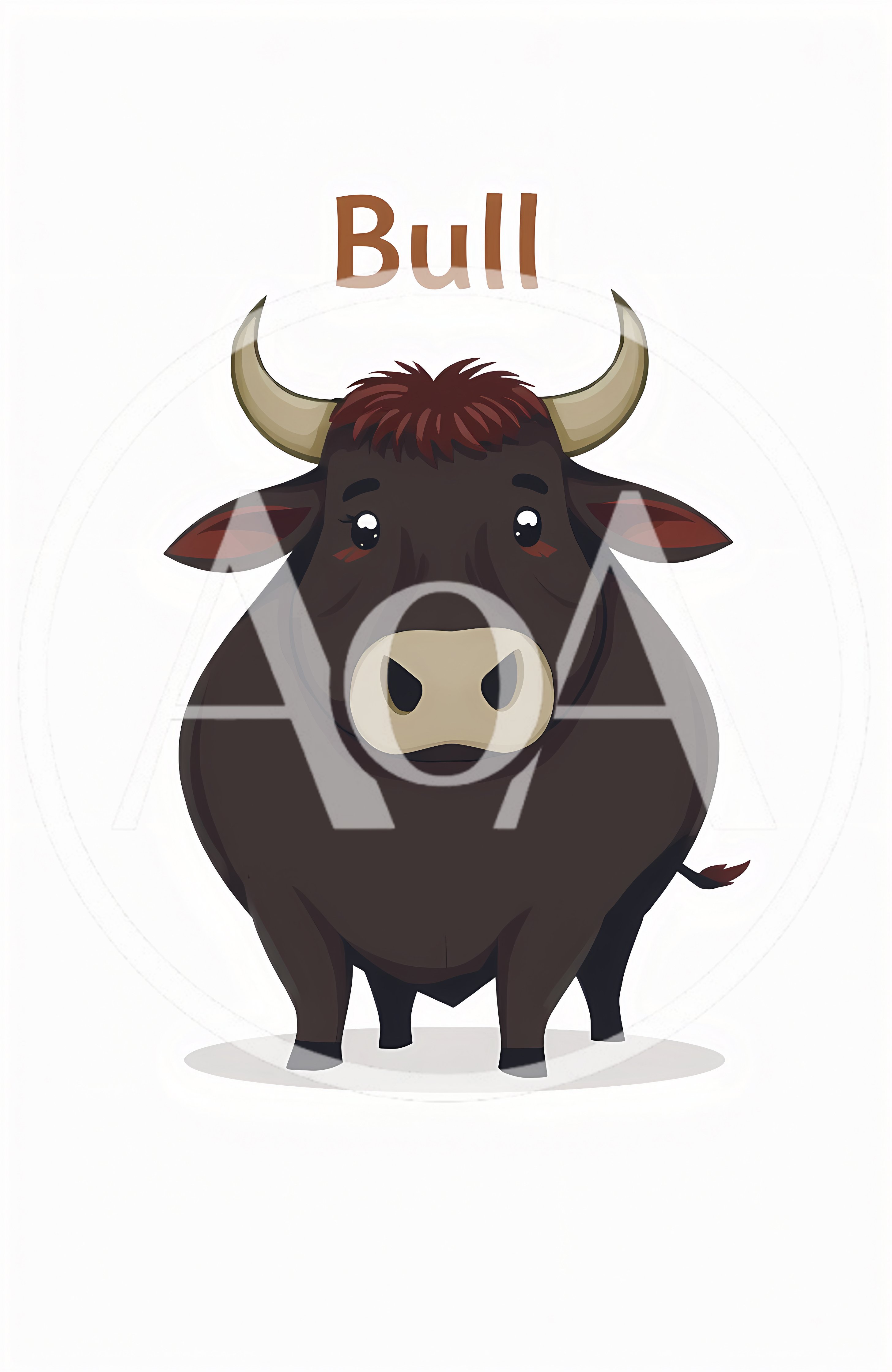 Cute Cartoon Bull Illustration On White Background