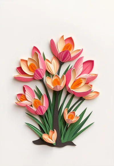 Paper Quilling Art Of Pink Crocus Flowers