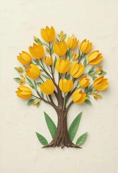Paper Craft Tree With Yellow Tulip Blossoms