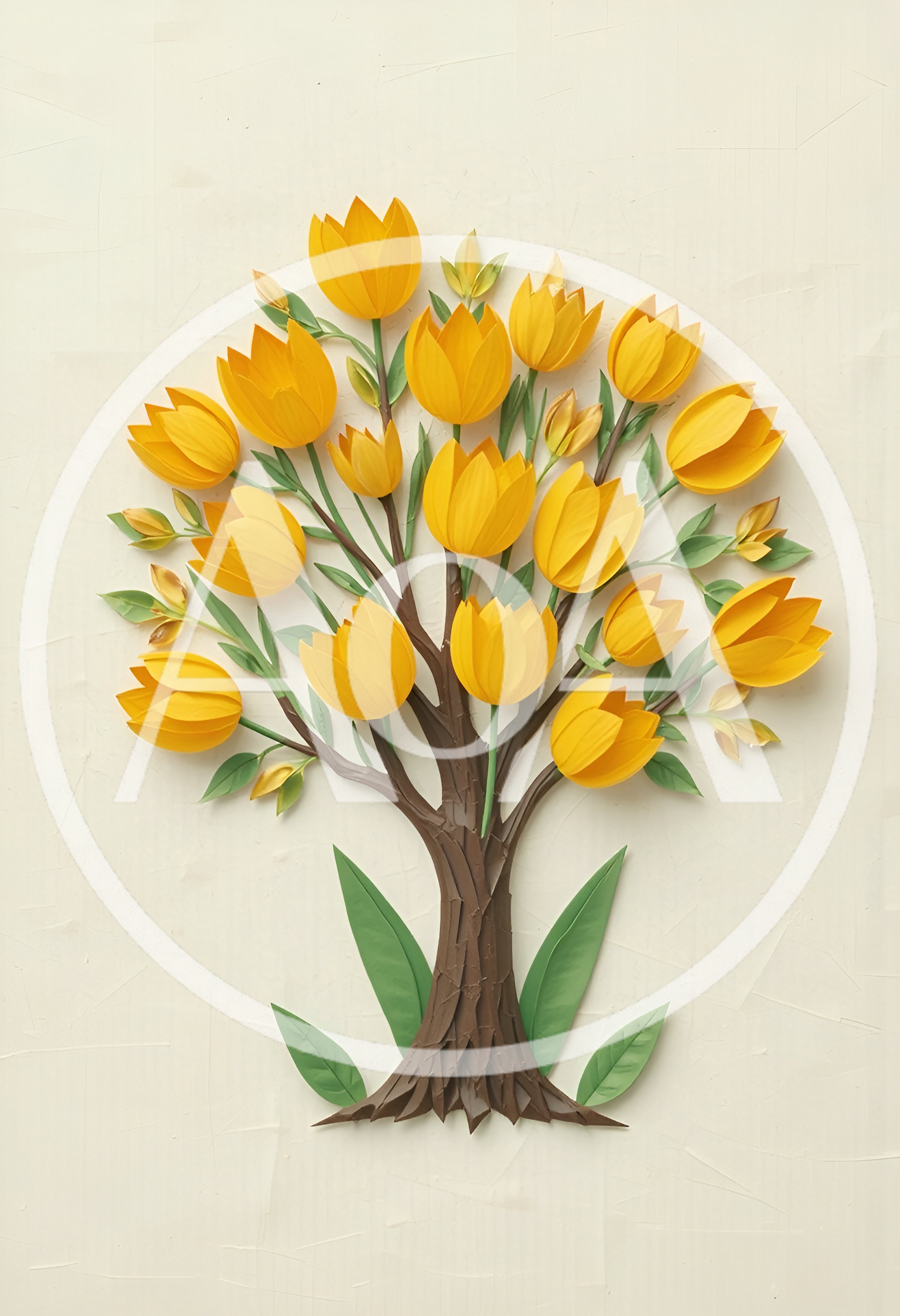 Paper Craft Tree With Yellow Tulip Blossoms
