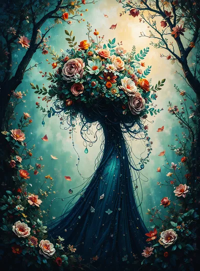 Surreal Fantasy Portrait Of A Floral Goddess