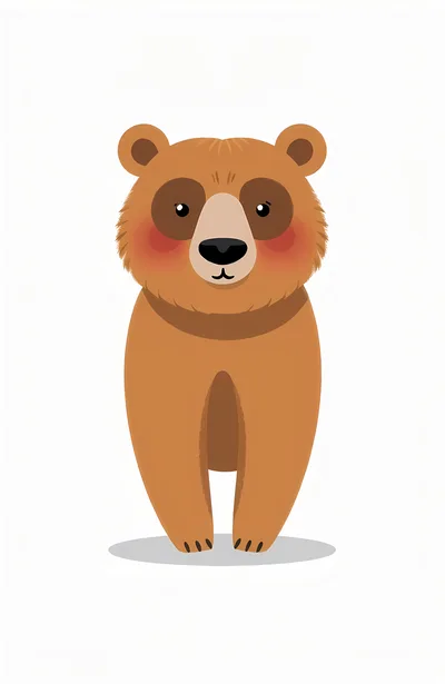 Cute Cartoon Brown Bear Standing On White Background