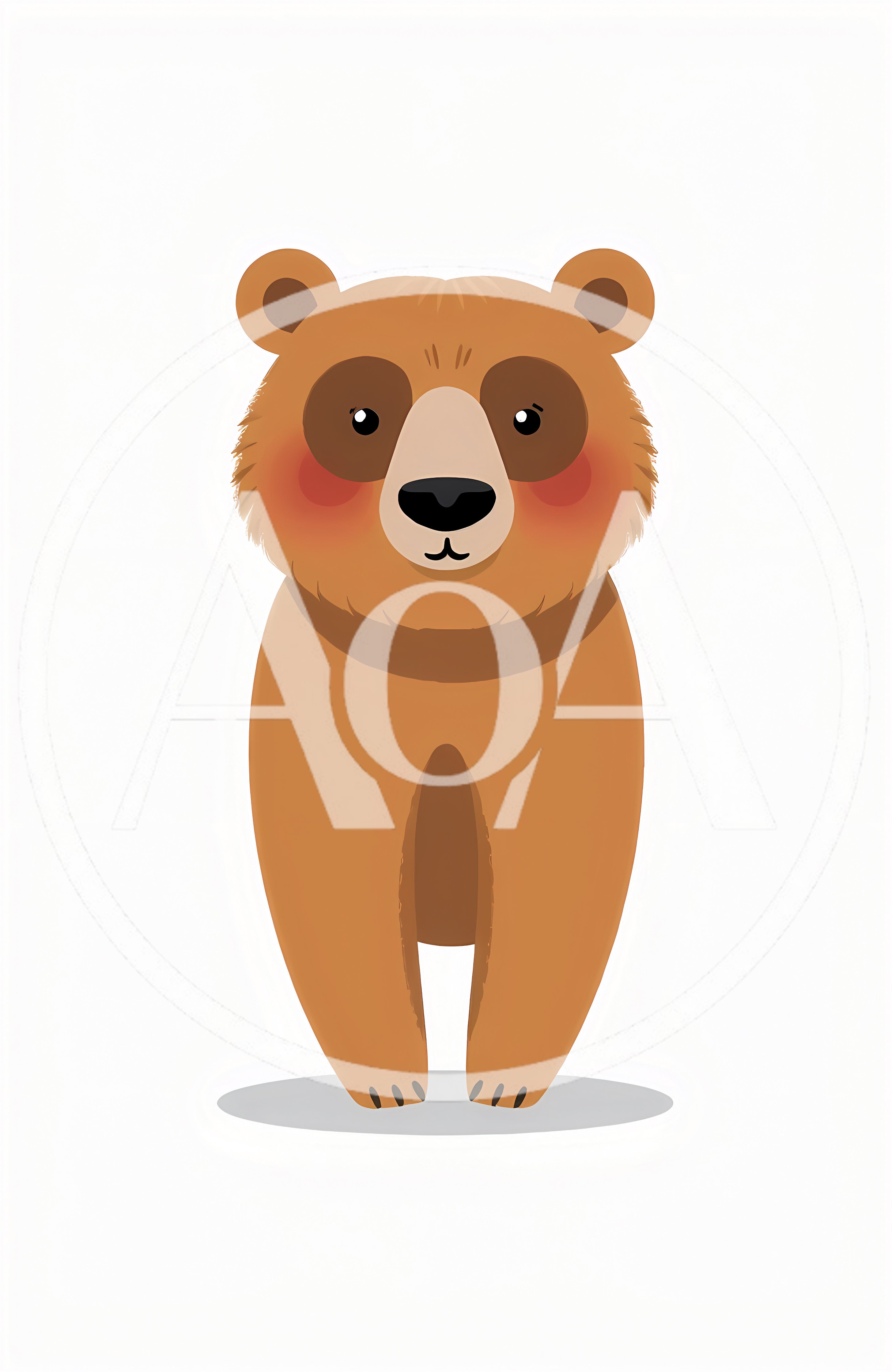 Cute Cartoon Brown Bear Standing On White Background