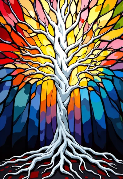 Stained Glass Style Tree With Vibrant Colorful Background