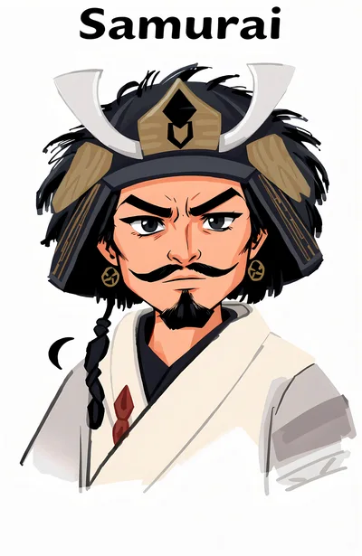Stylized Digital Illustration Of A Traditional Japanese Samurai