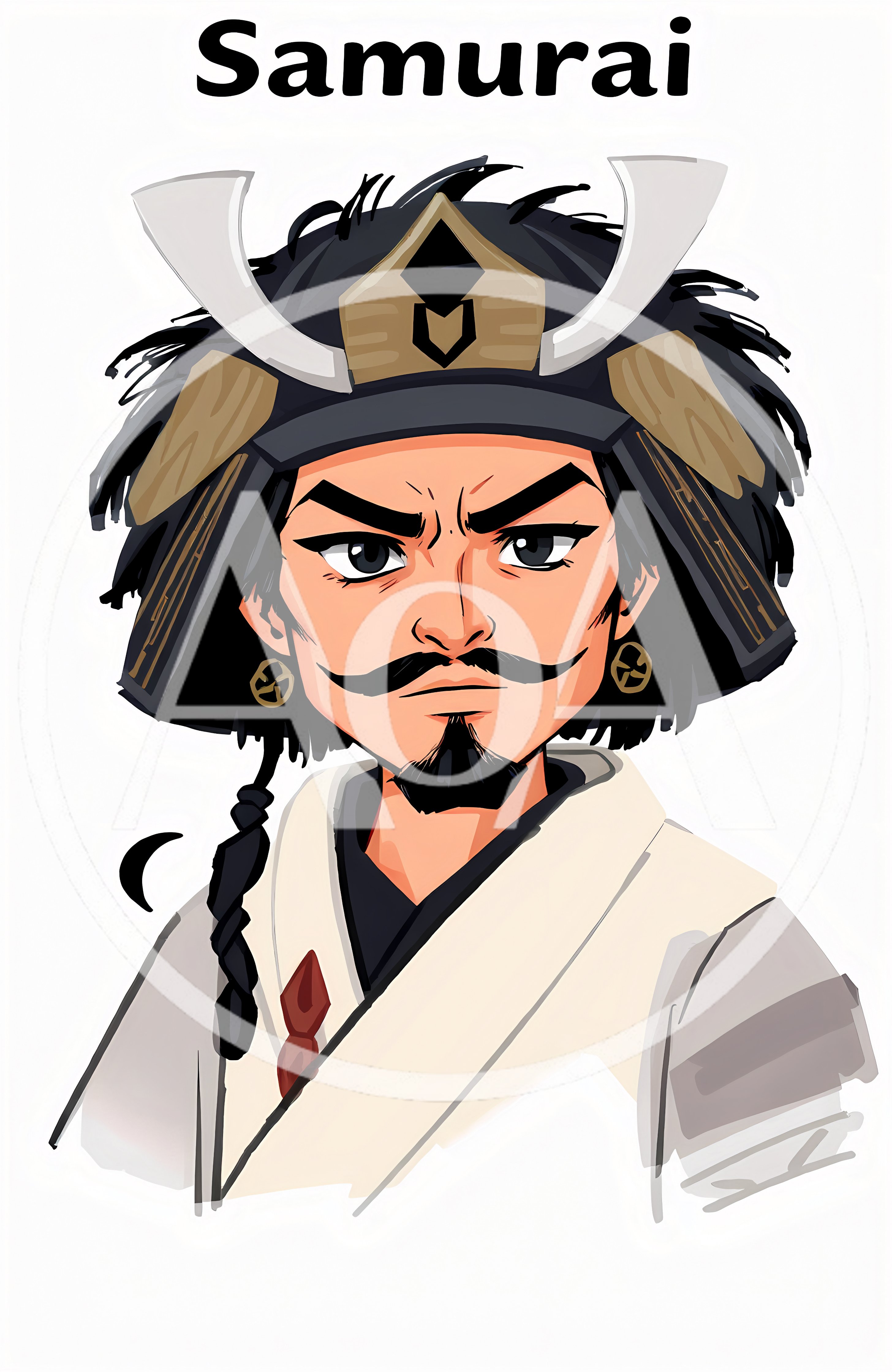 Stylized Digital Illustration Of A Traditional Japanese Samurai