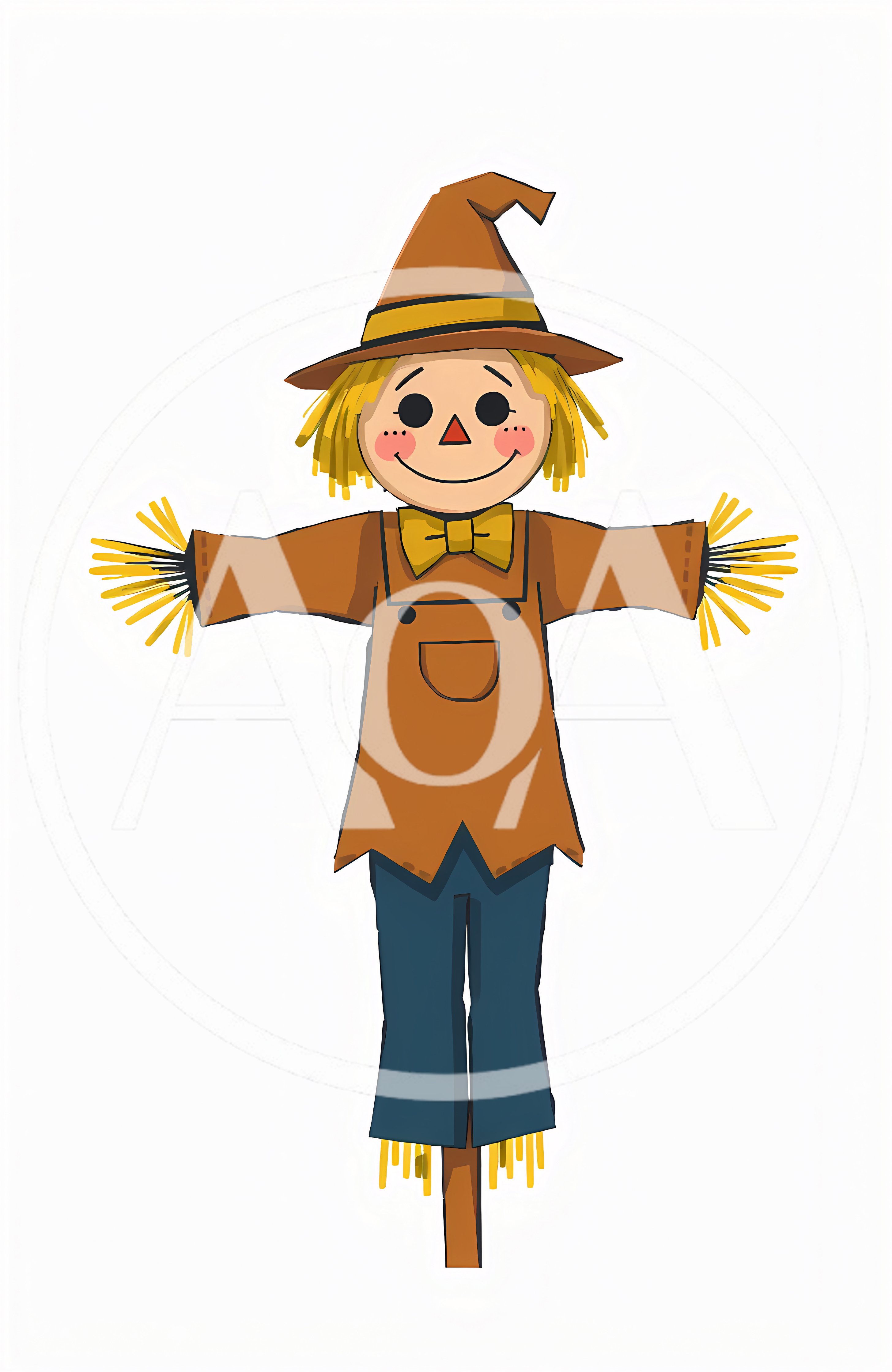 Cute Cartoon Scarecrow Illustration On White Background