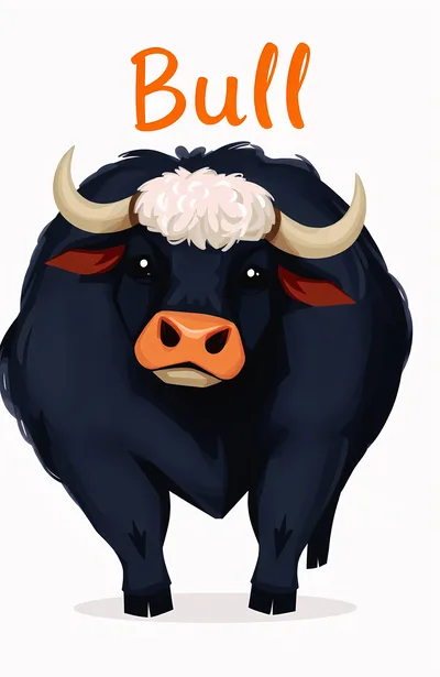 Cartoon Illustration Of A Strong Black Bull