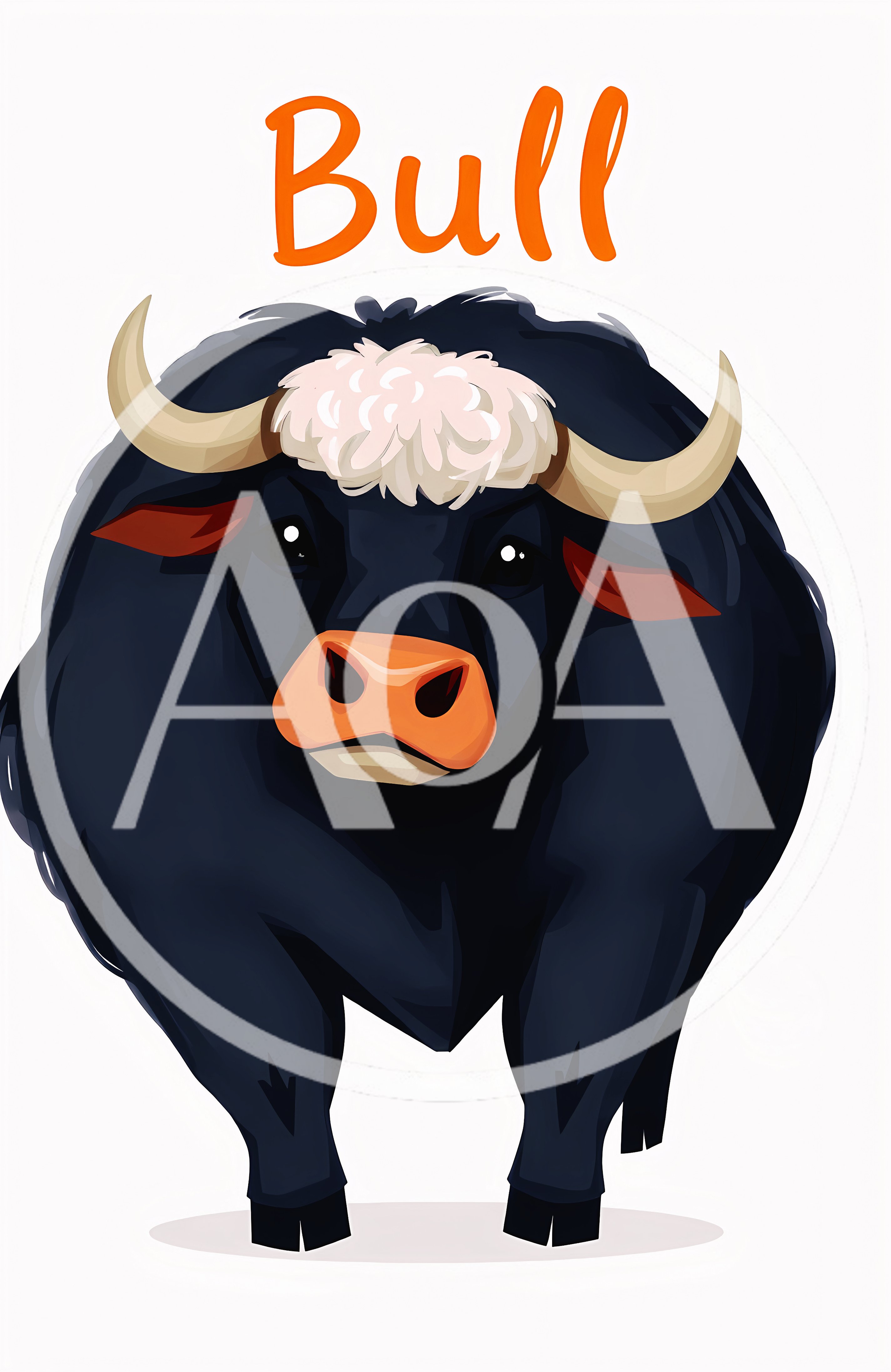 Cartoon Illustration Of A Strong Black Bull