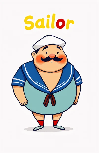 Cartoon Illustration Of A Chubby Sailor Character