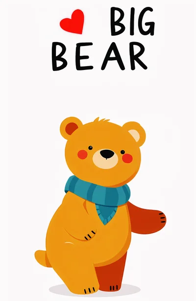 Cute Cartoon Bear Wearing A Blue Scarf