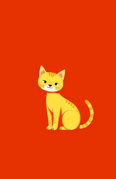 Cute Yellow Tabby Cat Illustration On Red Background