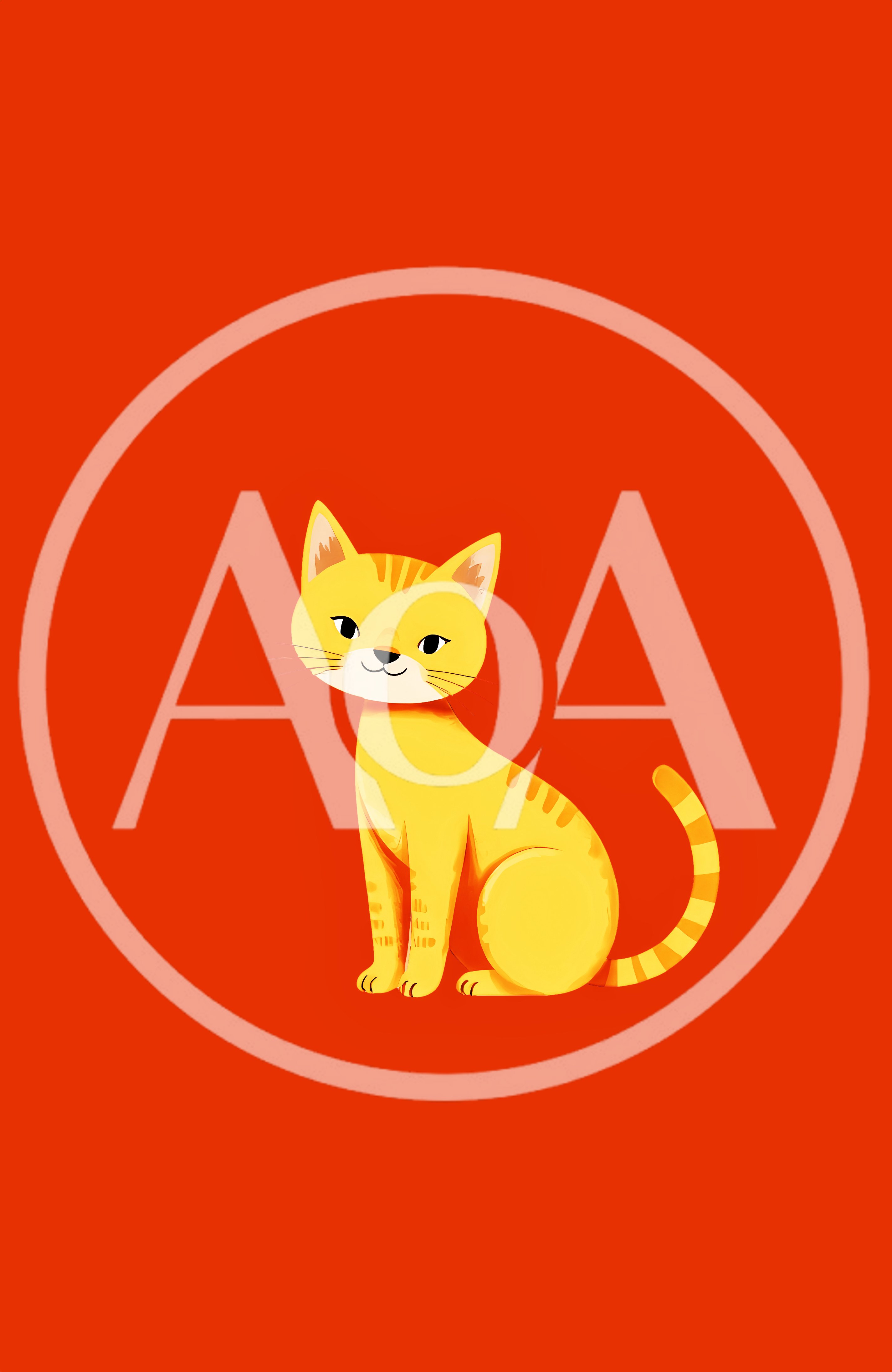 Cute Yellow Tabby Cat Illustration On Red Background