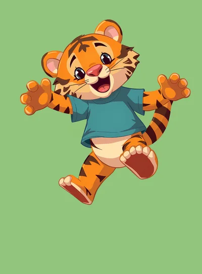 Cute Cartoon Tiger Cub Jumping Happily