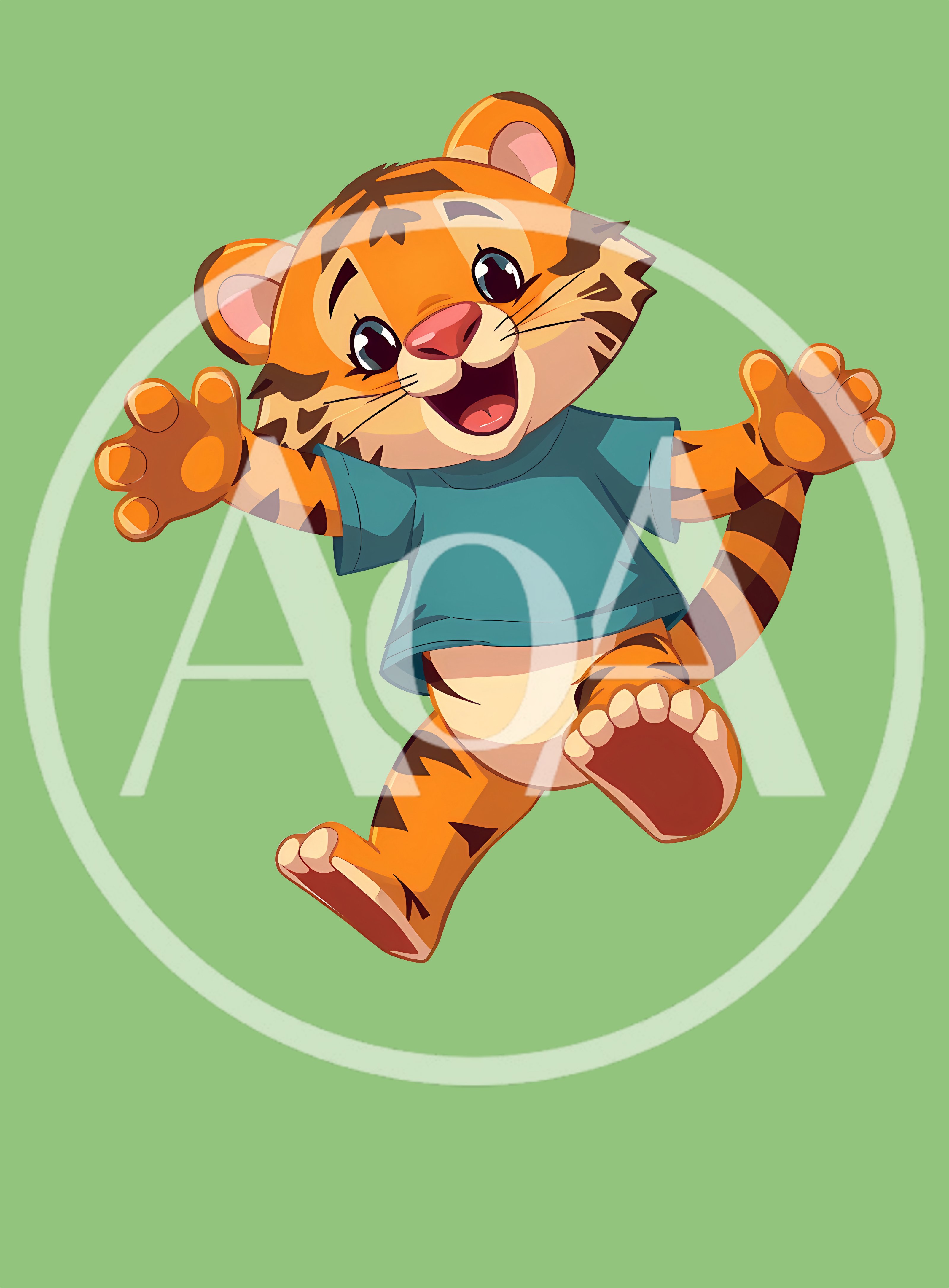 Cute Cartoon Tiger Cub Jumping Happily