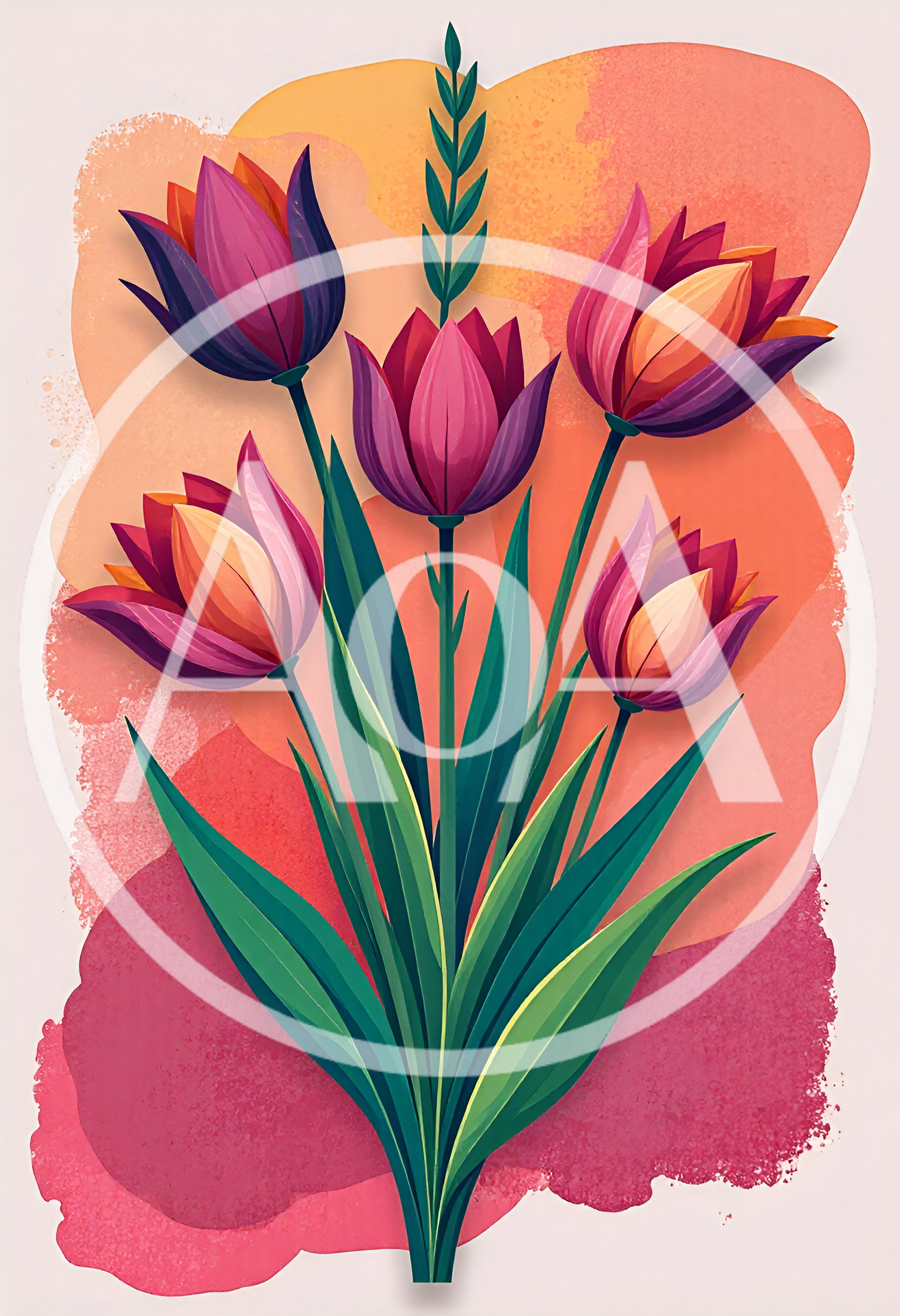 Stylized Watercolor Illustration Of A Tulip Bouquet
