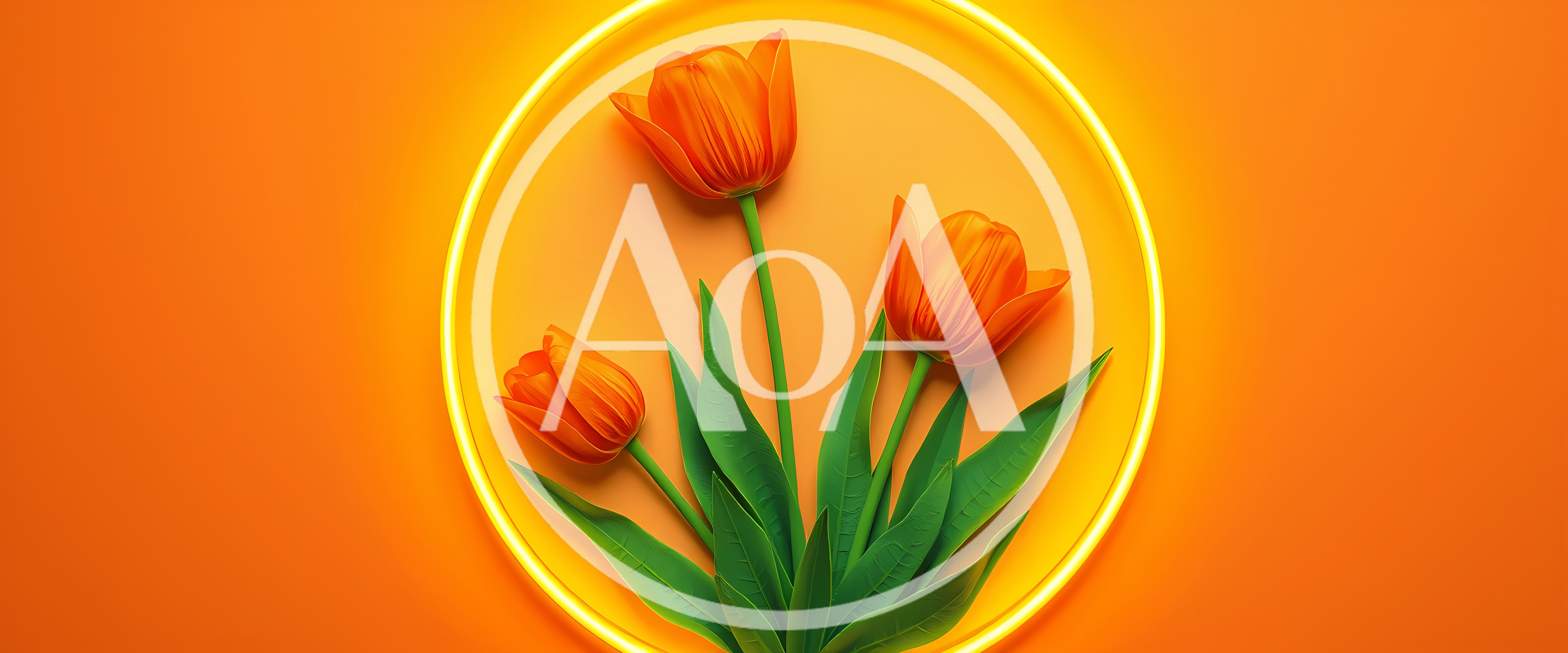Three Orange Tulips Inside A Glowing Yellow Circle