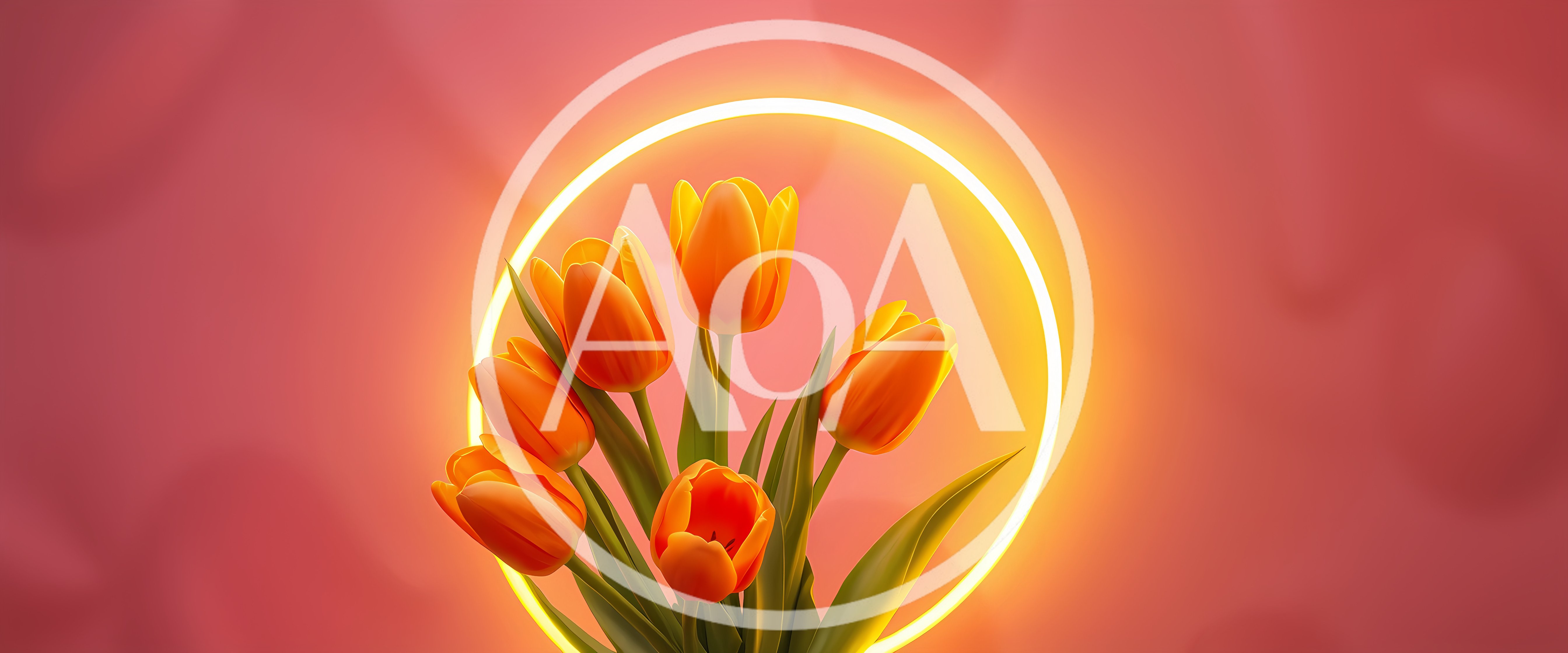 Orange Tulips With Glowing Neon Ring Background