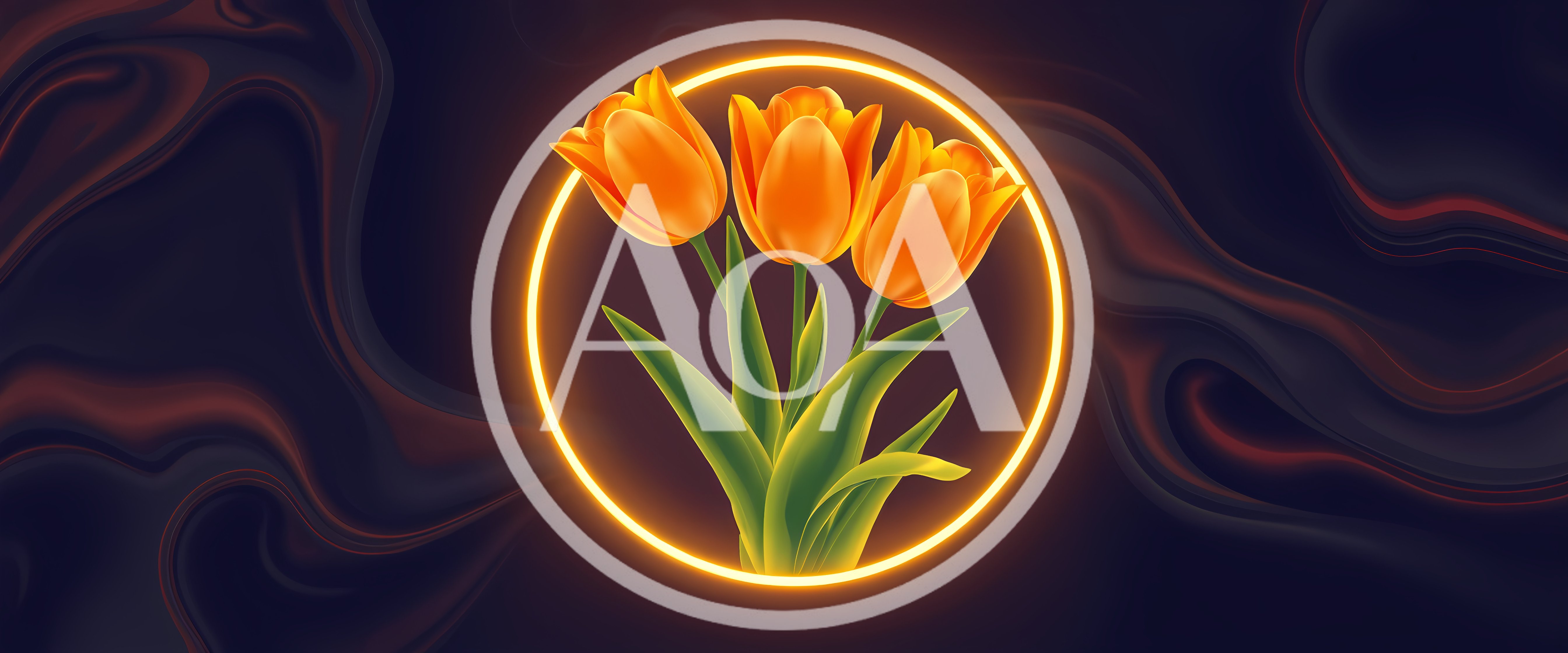 Three Orange Tulips Inside A Glowing Neon Circle