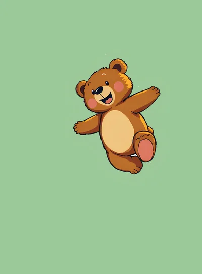 Cute Cartoon Teddy Bear Jumping In The Air