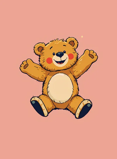Cute Cartoon Teddy Bear With Arms Raised