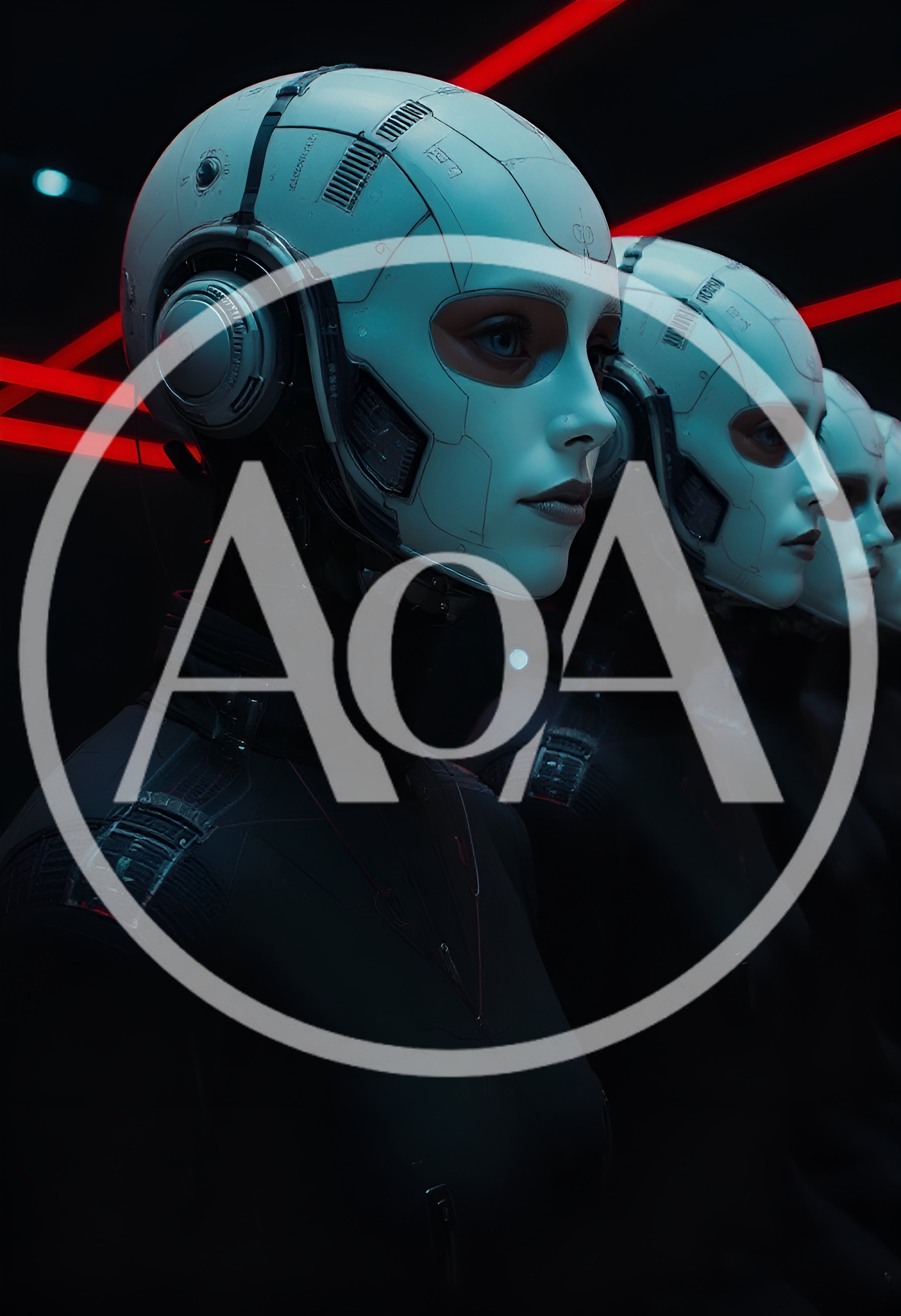 Futuristic Androids Standing In A Dark Cyberpunk Setting