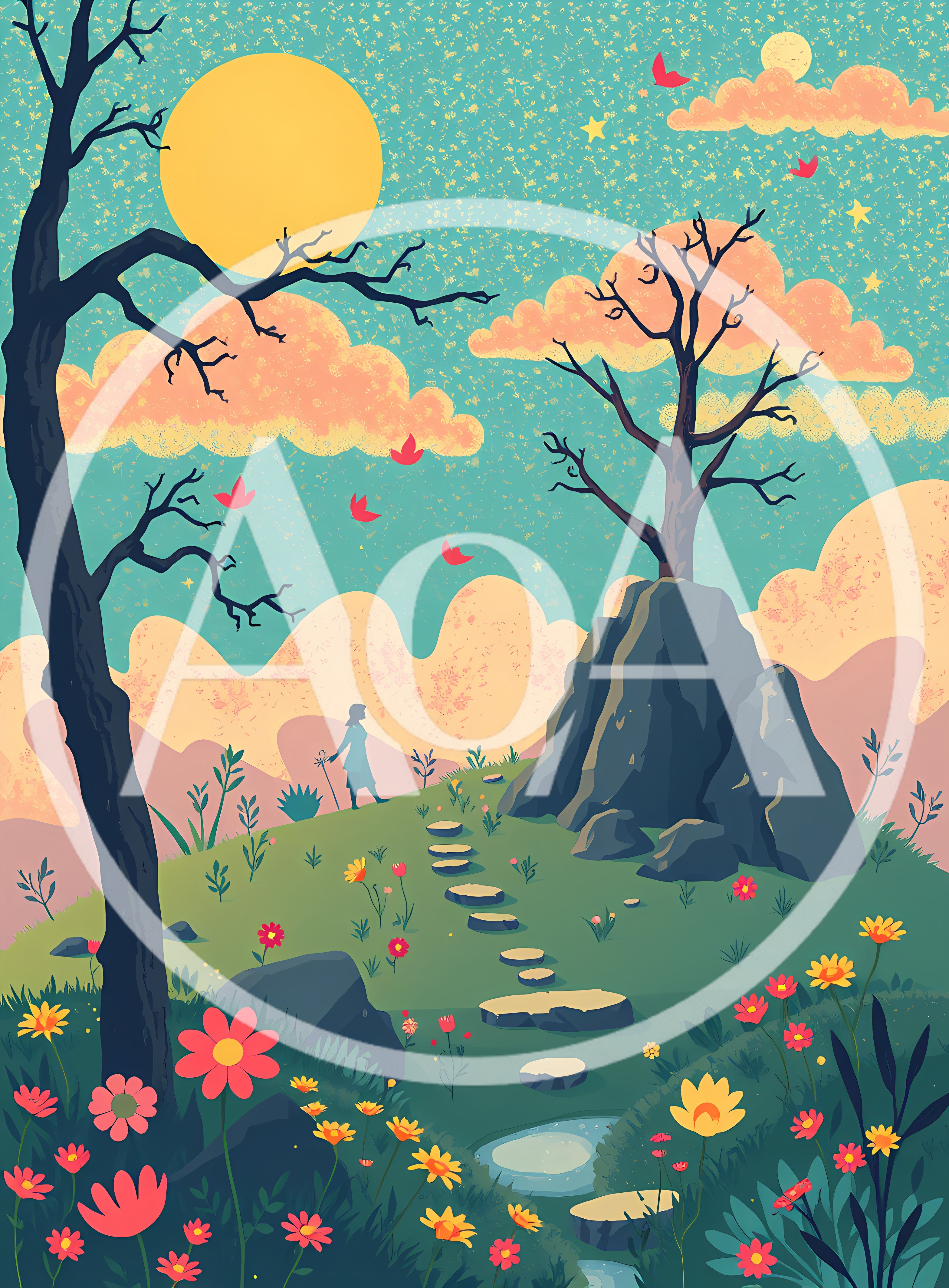 Surreal Landscape Illustration With A Lone Traveler
