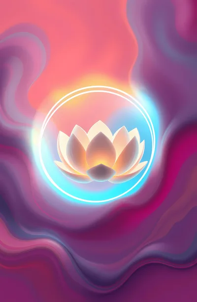 Glowing Lotus Flower Inside A Neon Circular Frame