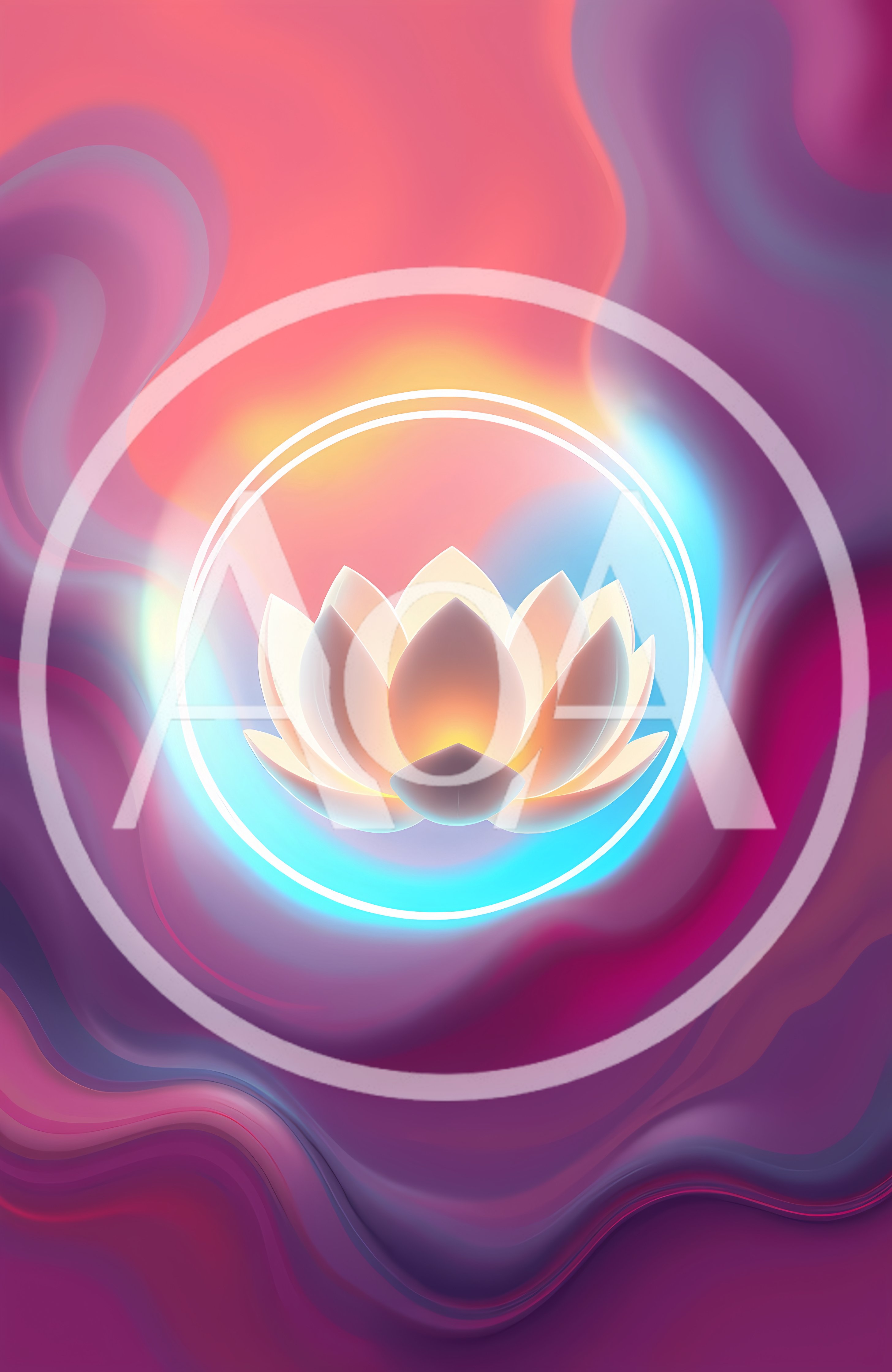 Glowing Lotus Flower Inside A Neon Circular Frame