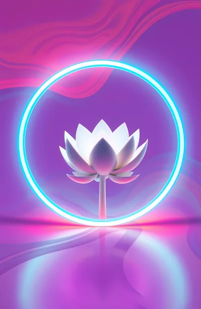 Glowing Lotus Flower Inside Neon Circular Frame