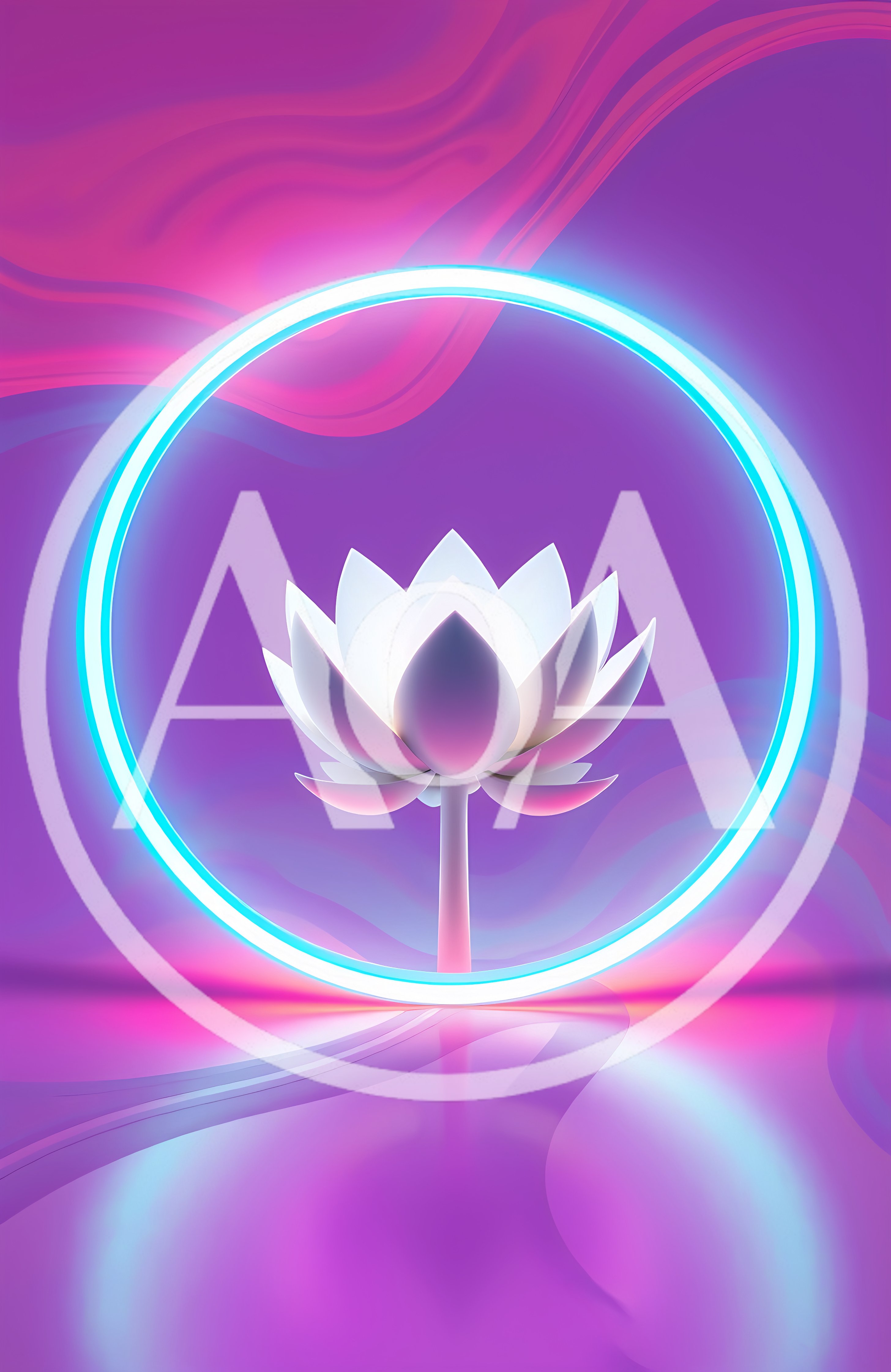 Glowing Lotus Flower Inside Neon Circular Frame