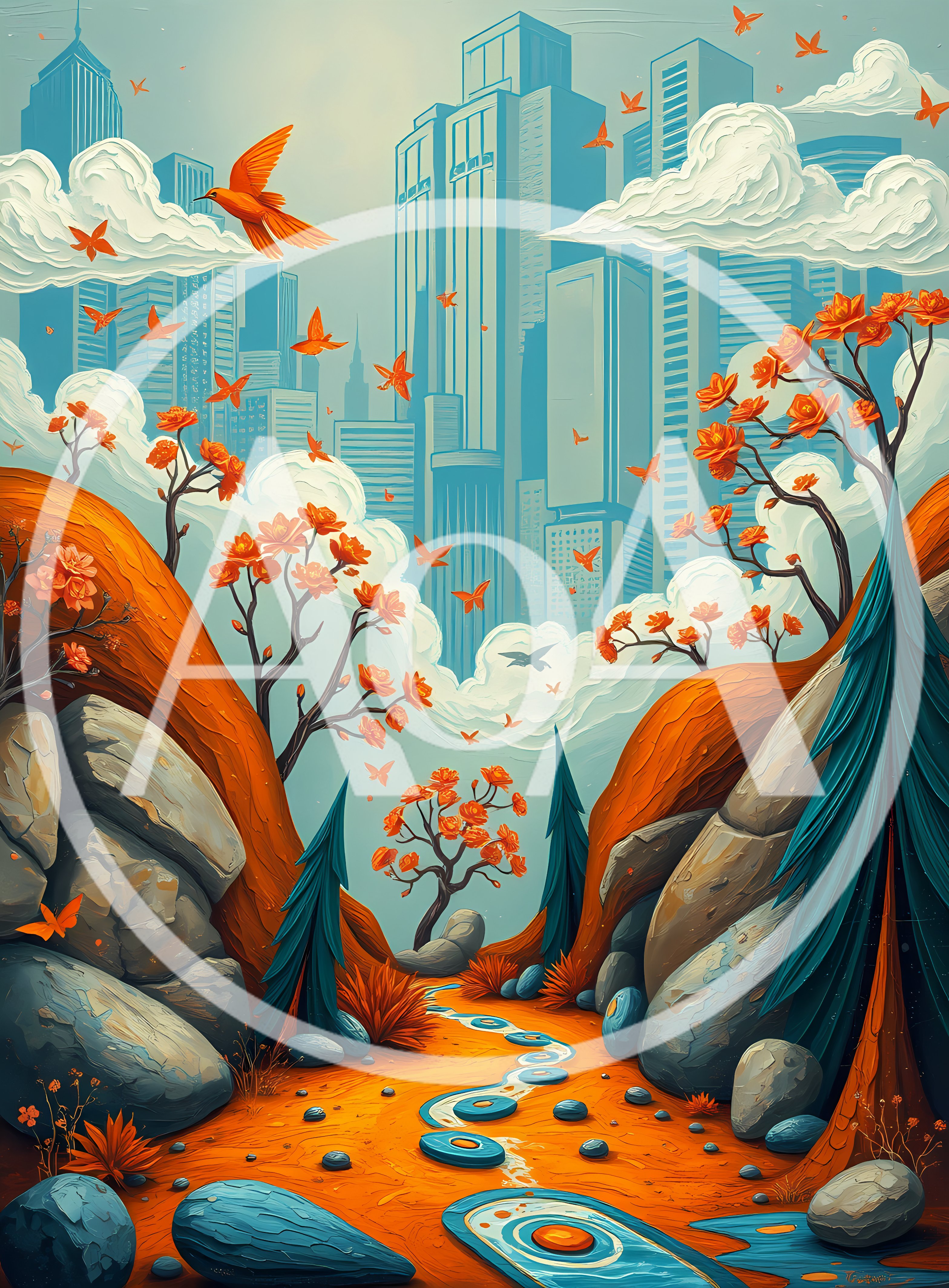 Surreal Landscape With Cityscape And Autumn Foliage
