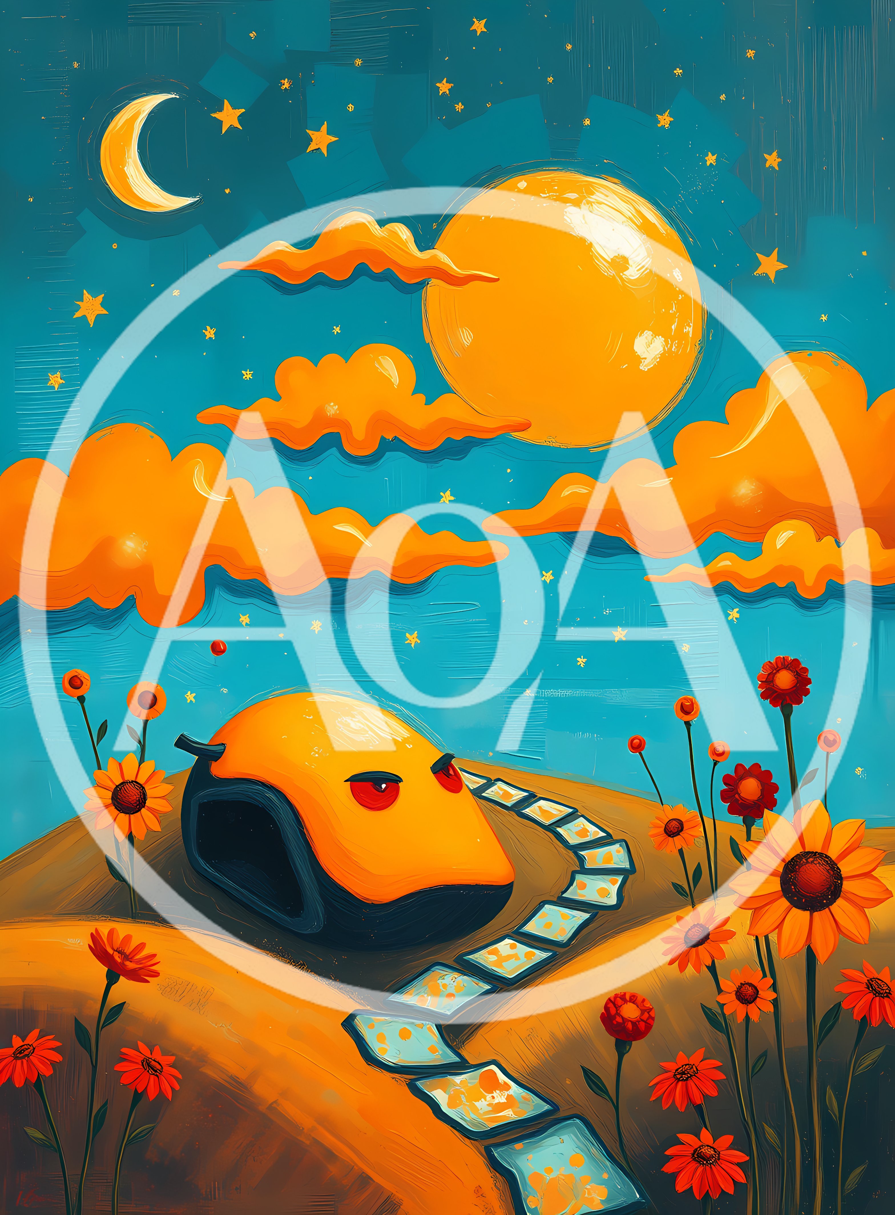Surreal Illustration Of A Robotic Creature In A Field