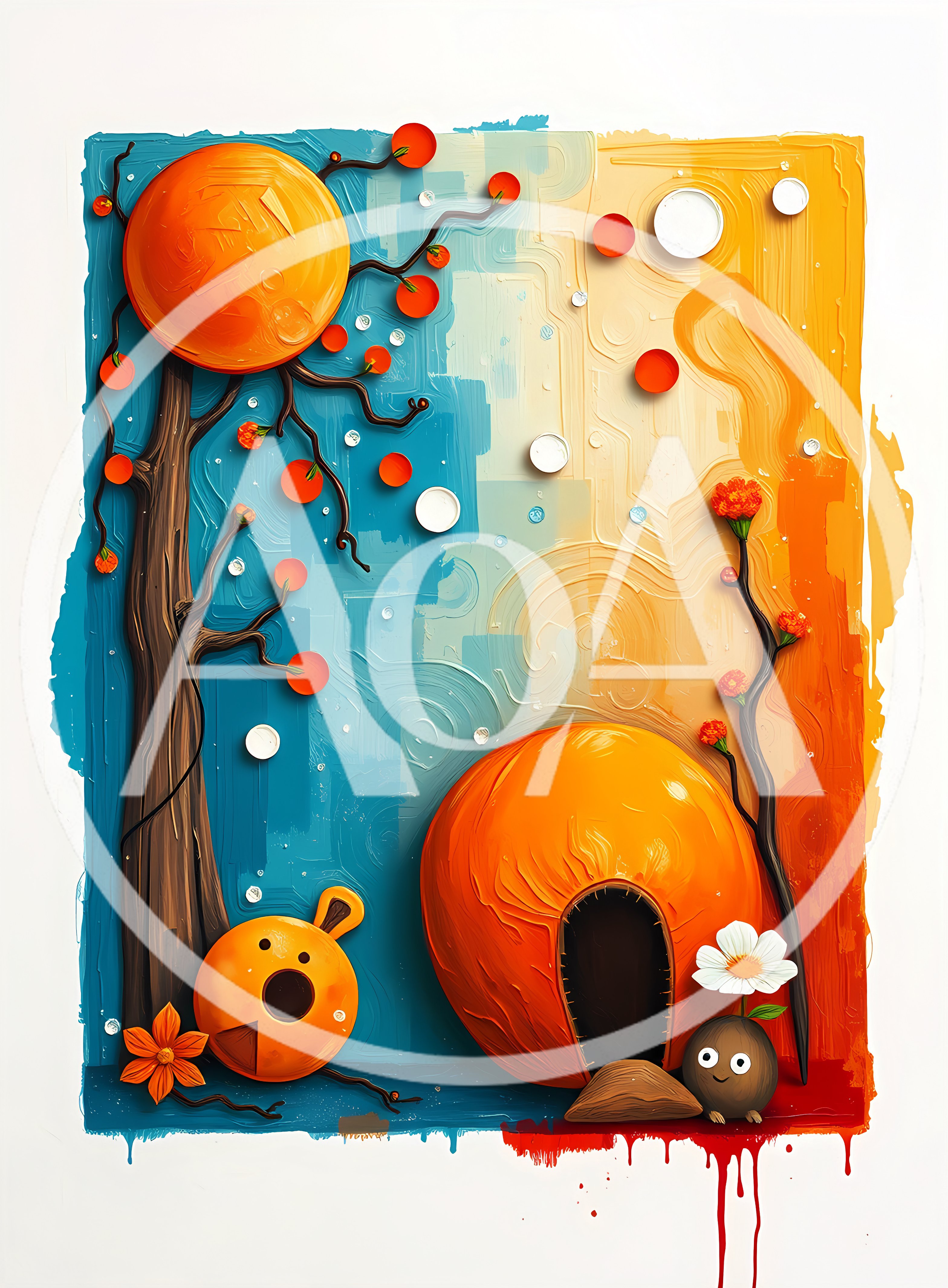 Whimsical Abstract Illustration Of A Surreal Orange Landscape