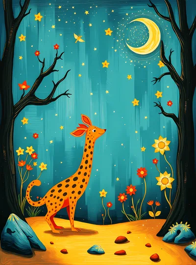Whimsical Spotted Creature in a Magical Night Forest