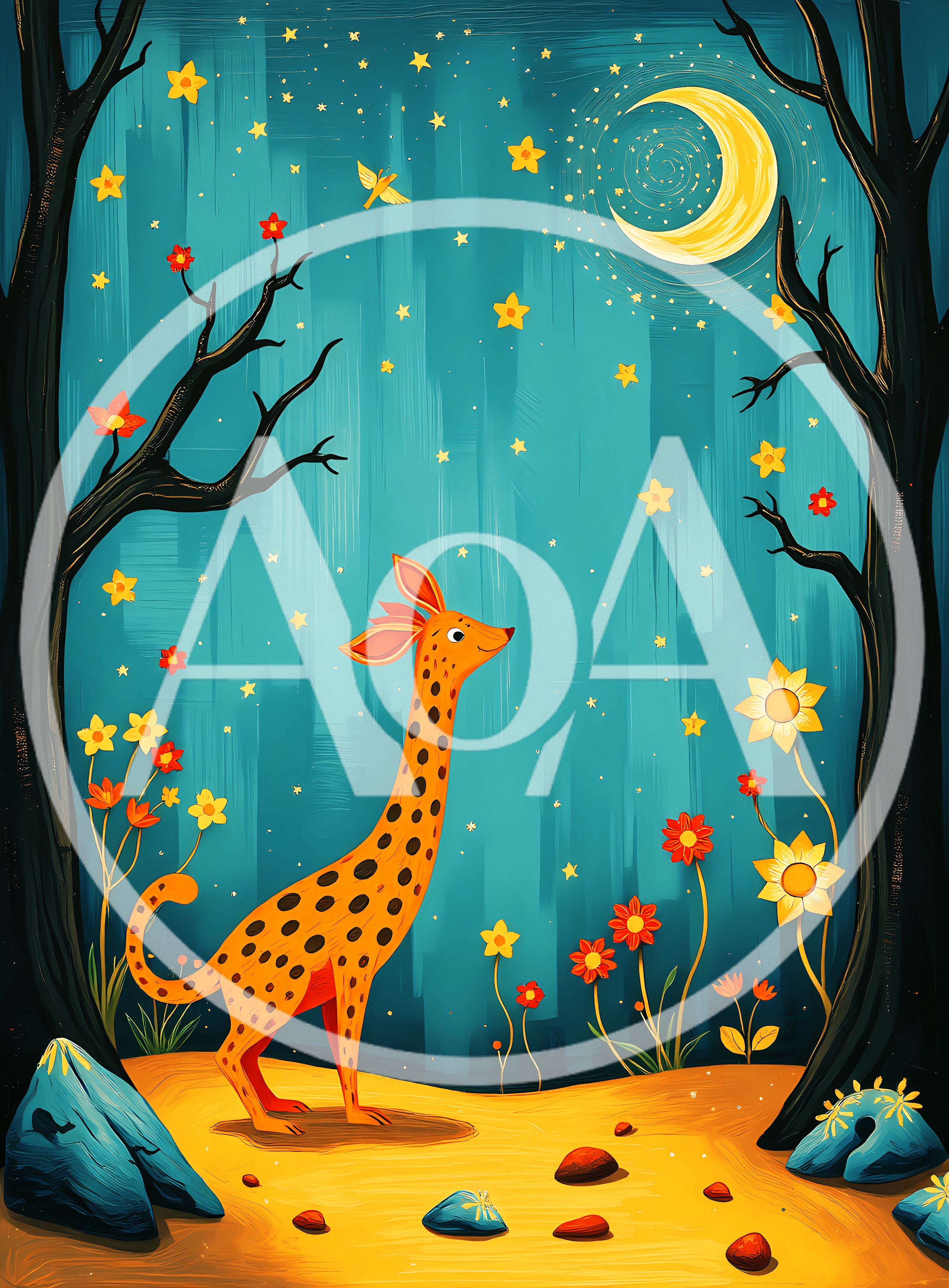 Whimsical Spotted Creature in a Magical Night Forest