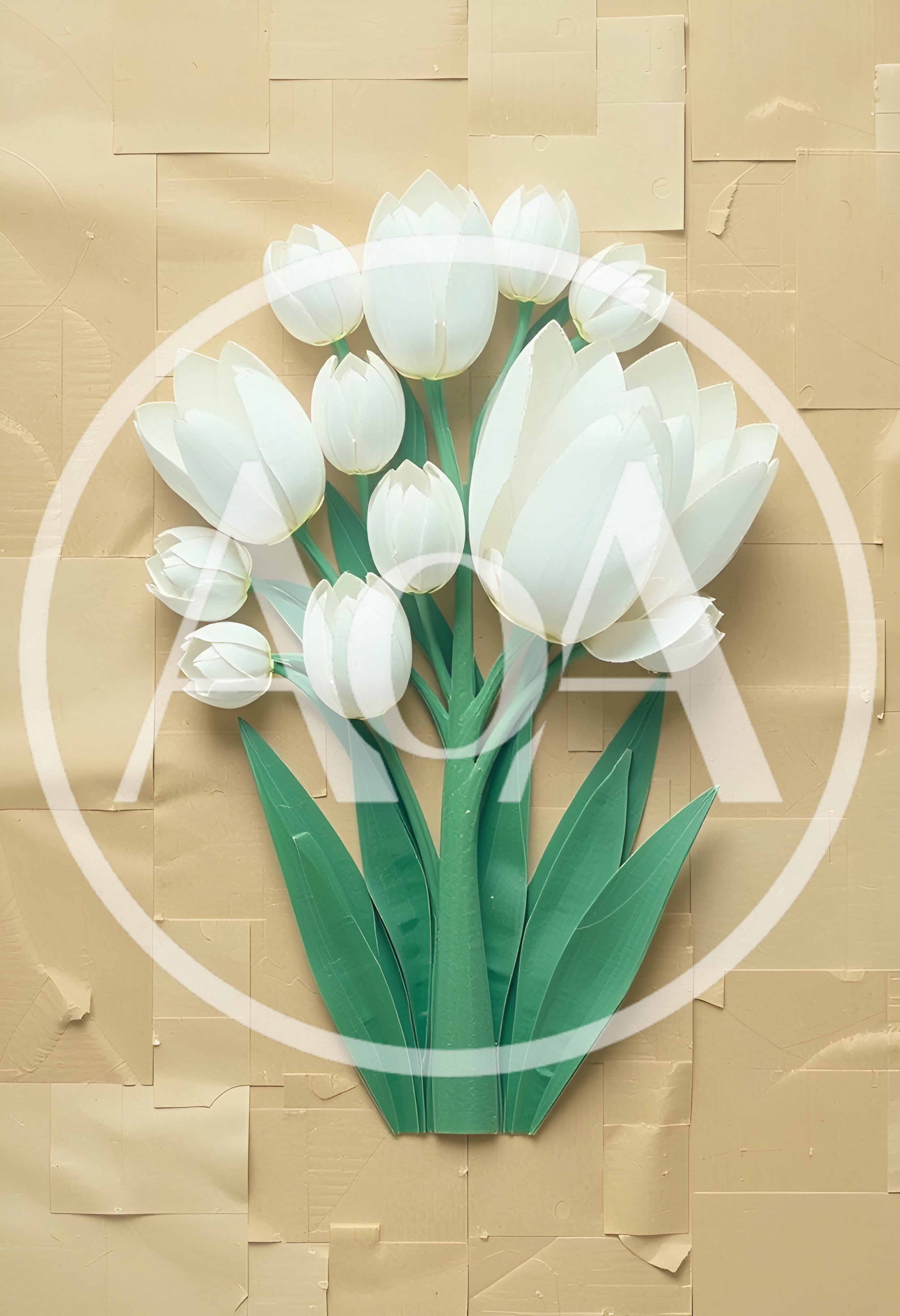 Paper Craft White Tulip Bouquet On Textured Background