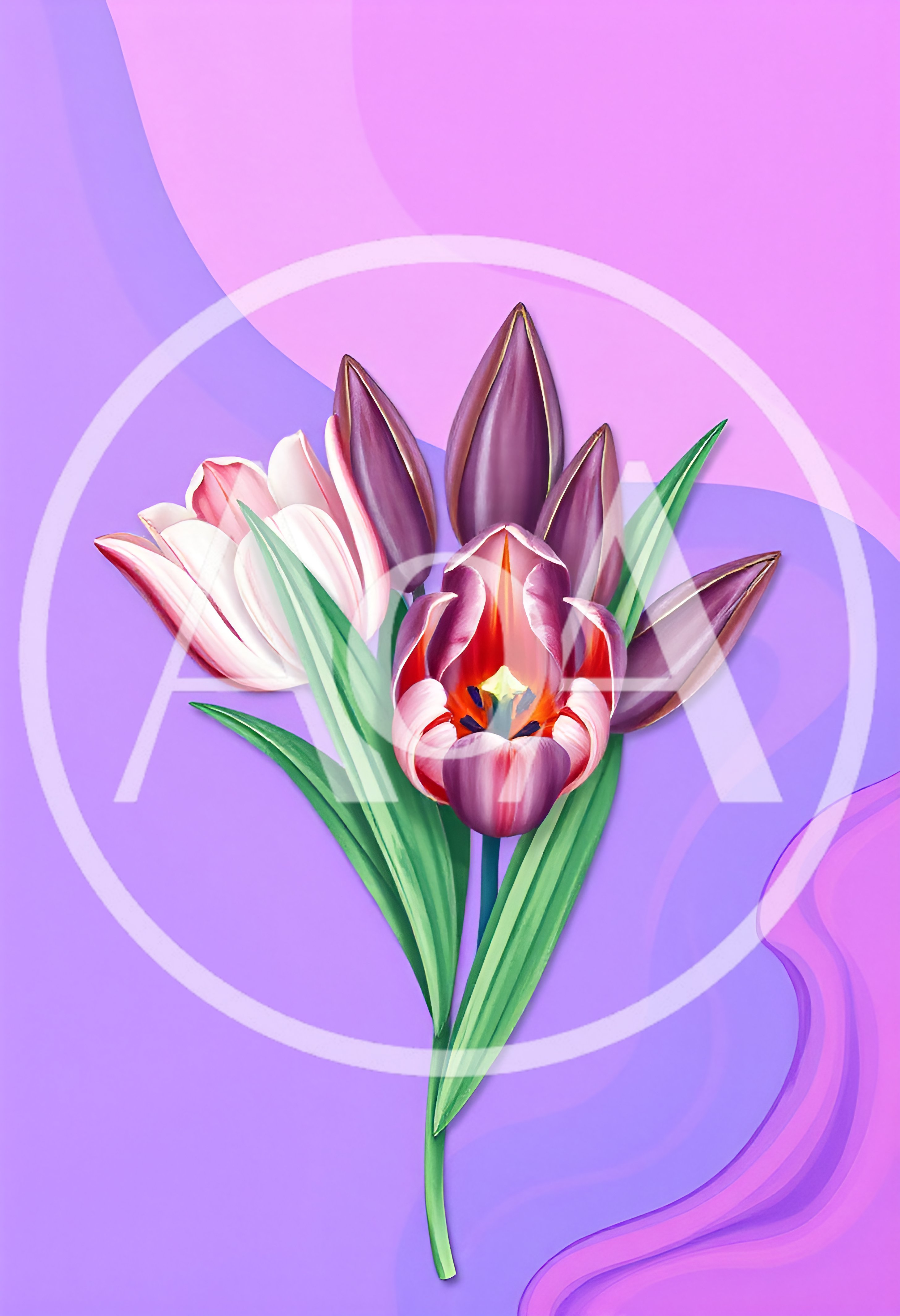 Digital Illustration Of A Bouquet Of Purple Tulips