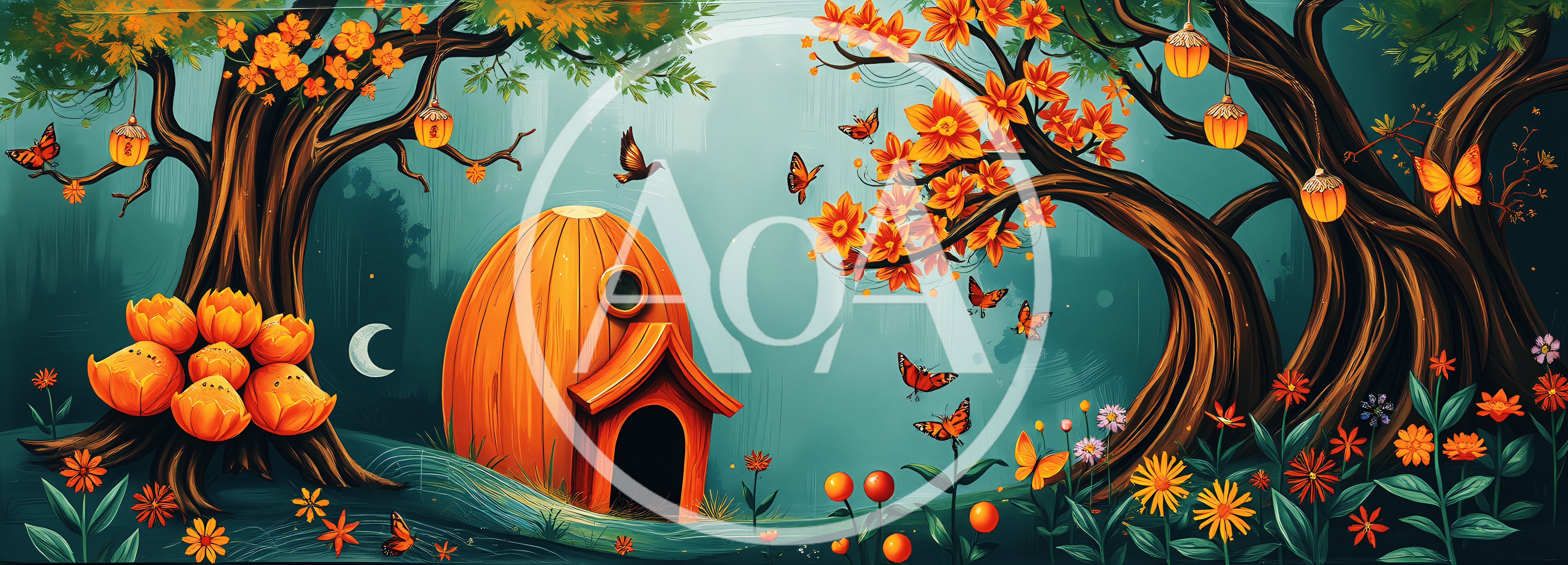 Whimsical Pumpkin House In An Enchanted Autumn Forest