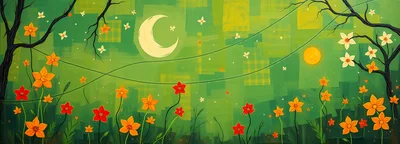Stylized Digital Illustration Of A Nighttime Meadow