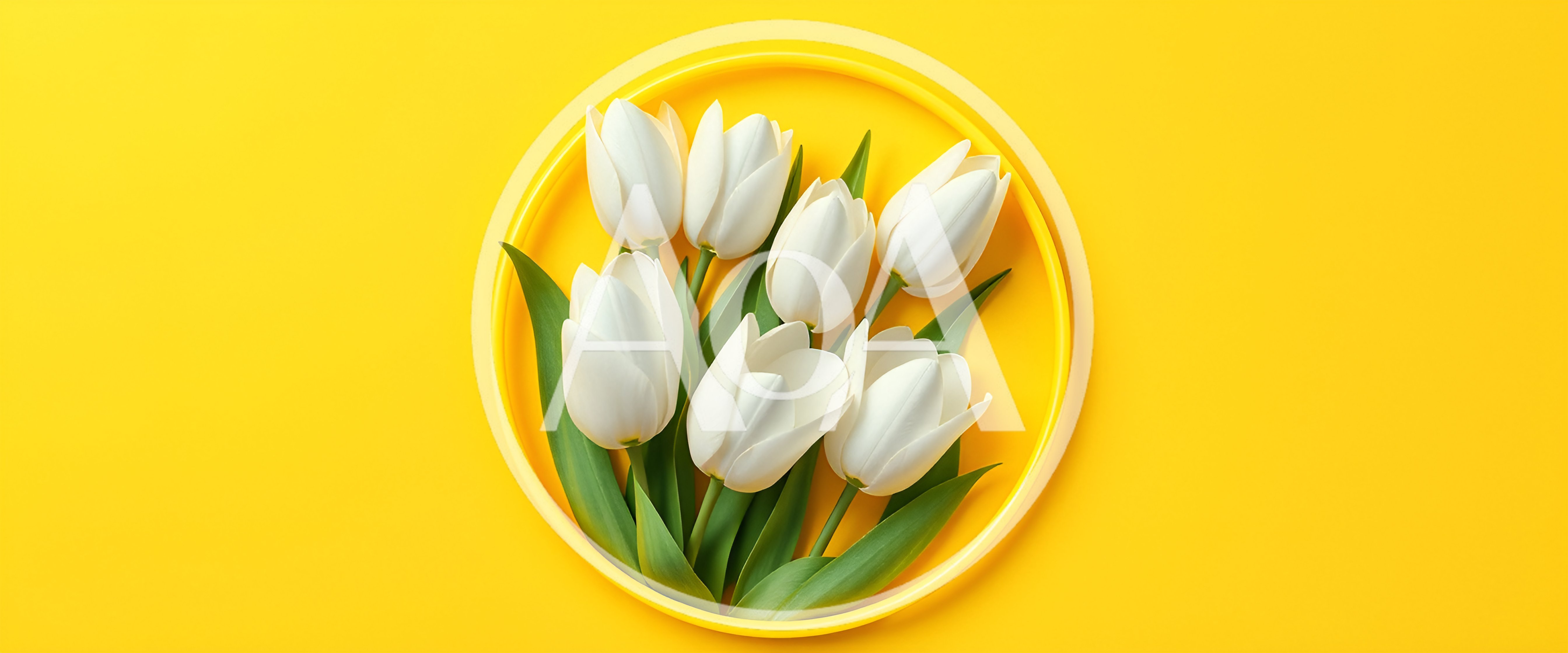 White Tulips Arranged on a Yellow Plate